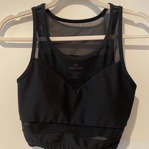 90 Degree Black Crop Sport Bra with Mesh Inserts